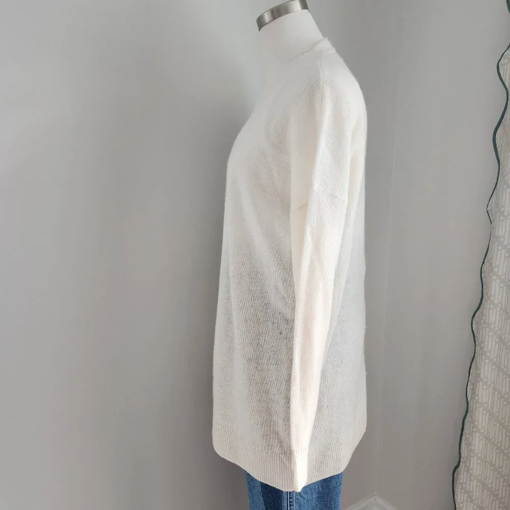 Saks Fifth Avenue 100% Cashmere Cream Cardigan Size: Medium - Picture 9 of 15